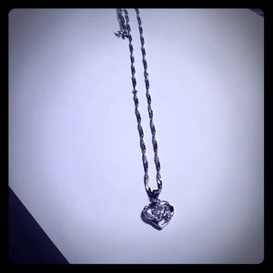 Sliver necklace with  heart  with cz rhinestones